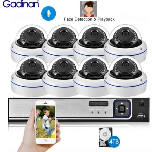 Gadinan H.265 8CH 5MP POE Face Audio Record NVR IP Security Camera System Kit Outdoor Vandal-proof CCTV Dome Surveillance Set