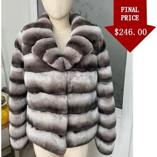 Top Selling Coat Women Outwear Natural Rex Rabbit Fur Jacket Chinchilla Color Overcoat High Quality Plus-Size