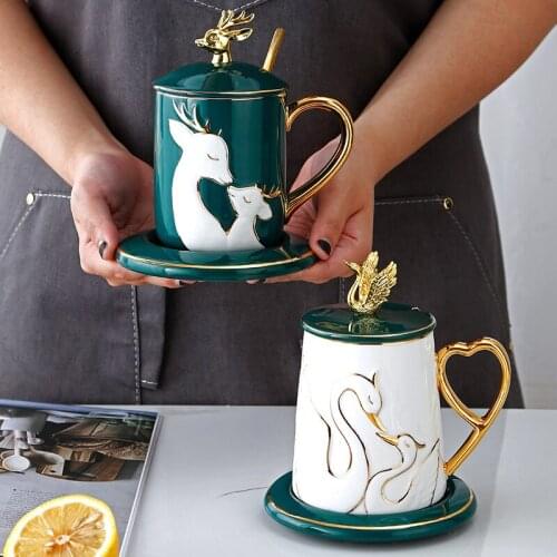 Coffee cup Spoon with lid Couple cup High-end ceramics Suitable for home hotel