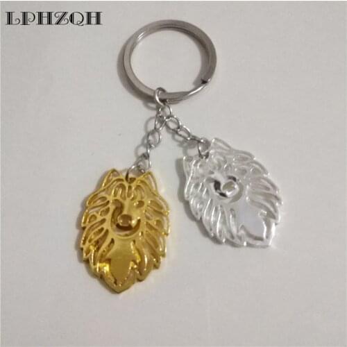 LPHZQH Fashion Cute Samoyed Dog Keychain Women Bag Charm Pendant Accessory Car Keyring Pet Lover Jewelry Gold Color Color
