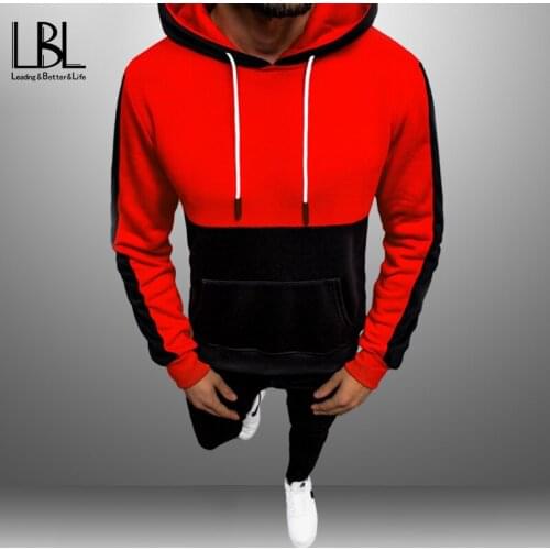 Mens Patchwork Fleece Hoodies Sweatshirts Pullover Clothing Man Fashion Hip Hop Streetwear Harajuku Long Sleeve Tops Winter New