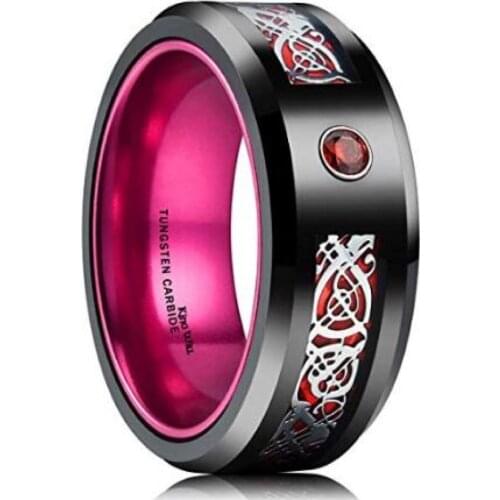 Red Blue Tungsten Carbide Mens Ring Carbon Fiber Finger for Wedding Engagement Anniversary Men Jewelry Gift