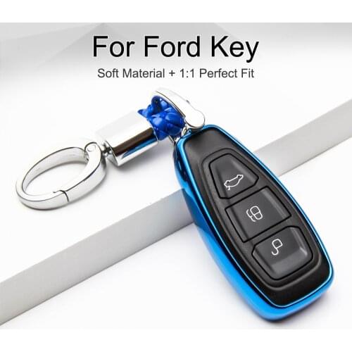 Soft TPU Car Key Case Cover for Ford Focus Kuga Explorer Fusion Fiesta MK7 MK8 S Max Mondeo Mustang Ranger Key Fob Ring Holder