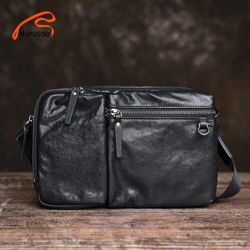 NUPUGOO Fashion Mens Crossbody Bag Genuine Leather Casual Shoulder Classic High Quality Leather Chest Bag For 9.7 Inch Ipad
