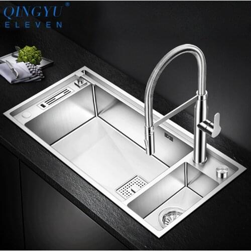 2020 NEW Double Kitchen Sink 304 Stainless Steel 4mm Thickness Handmade Brushed Large Size Kitchen Sink With Knife Shelf