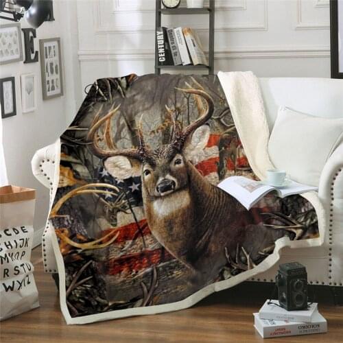 Plstar Cosmos Deer Hunter Pheasant Hunting character Blanket 3D print Sherpa Blanket on Bed Home Textiles Dreamlike style-4