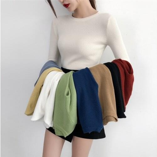 Autumn Winter Basic Knitted Sweater Women White Slim Fit Bottoming Knitwear Pullovers Women Casual Sweaters Female Jumper