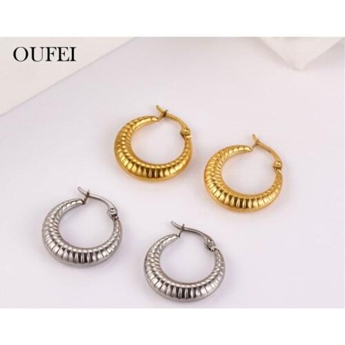 OUFEI Charms Small Hoop Earrings For Women Stainless Steel Jewelry Woman Accessories Korean Earings Fashion Jewelry