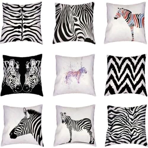 Popular Zebra White Cushion Covers Geometric Trilateral Watercolor Decoration For Home Living Room Peach Skin Throw Pillow Cases