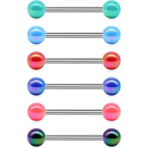 14G Mix-Color Stainless Steel Straight Barbell Tongue Rings Bars Piercing 5/8" Length 5mm Acrylic Individuality Balls