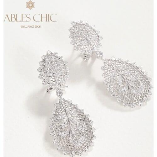 925 Sterling Silver Lace Tree of Life Dangle Earrings Paved CZ Vintage Floral Unique Large Light Chandelier Earring Fine Jewelry