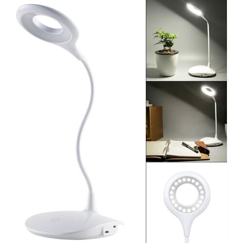 LED Table Lamp Touch Gooseneck Desktop Ring Light USB Rechargeable 1200mAh Battery Study Reading Bedroom Light