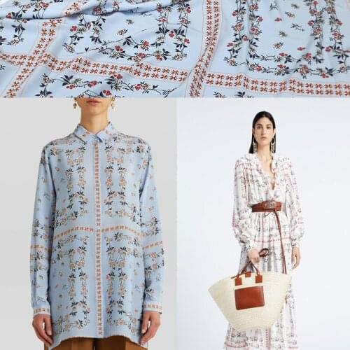 145*50cm 2021 early spring European and American brand haute couture printed fabric square flower dress skirt fabric