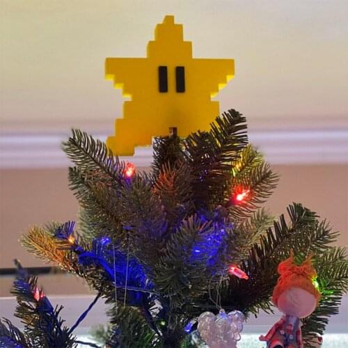 Yellow Pixel Star Christmas Tree Topper 3D Star Shape Topper Decor for Xmas Tree Baby Shower Party Wedding Decoration Supplies