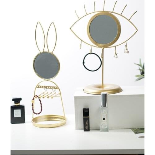 INS Nordic Light Makeup Mirror Desktop Vanity Iron Mirror Jewelry Storage Shelf Hanging Mirrors For Home Wall Decoration