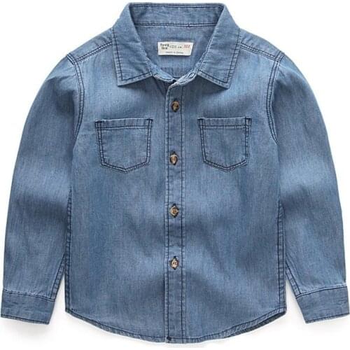 3 4 5 6 7 8 Years Boys Shirts Fashion Korean Denim Long Sleeve Tops Spring Autumn Kids Clothing School Boy Children Shirt 2019