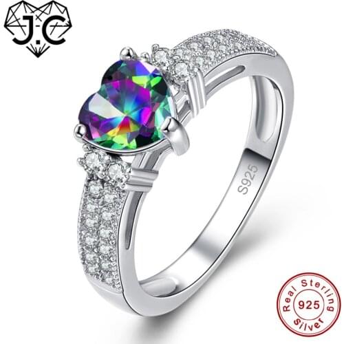 J.C Engagement Women Fine Jewelry Rainbow Fire Mystic Topaz White Topaz Solid 925 Sterling Silver Ring Size 6 7 8 9 Love Style