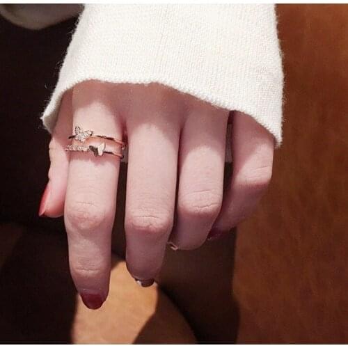 STR3 925 Sterling Silver Chain Tassel Pearl Zircon Finger Ring for Women Korean Style Party Jewelry 2020 New Designs