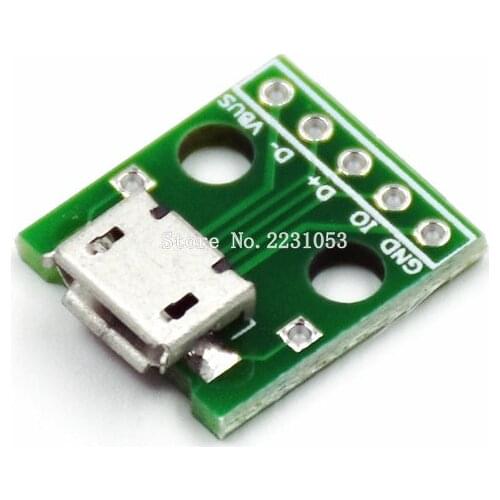 10pcs Mini Micro USB To DIP 2.54mm Adapter 5pin Female Connector Module Board Panel Female 5-Pin Pinboard B Type PCB