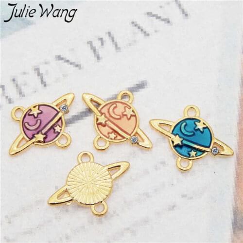 Julie Wang 12PCS Enamel Planet Moon Star Connectors Gold Tone Necklace Pendant Findings DIY Jewelry Making Metal Accessories