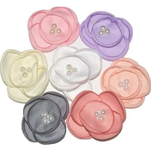 20PCS singed satin flower with rhinestone Littles Bouquet handmade Flowers Decorations in 30 colors