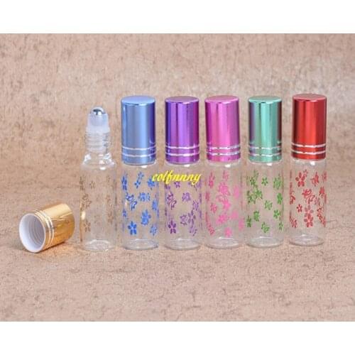 500pcs/lot 5ML Glass Roller Bottles 5CC Butterfly Printing Essential Oil Bottle Container With Glass & Metal Roller 5 colors