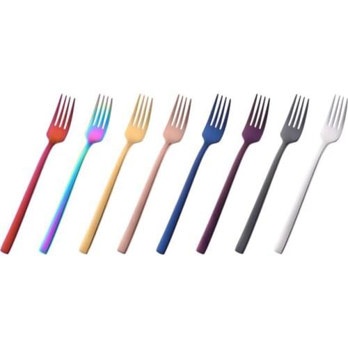 8PCS Colorful Stainless Steel Long Handle Student Dinner Fork Child Gold Dessert Fruit Cake Fork Dinnerware Set For Home Party