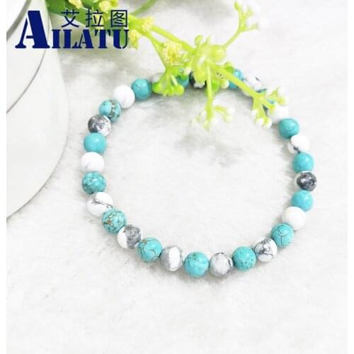 Ailatu Natural Blue and White Howlite 6mm Stone Beads Bracelet Yoga Jewelry Elasticity Rope Men Charms Bracelets Bangle