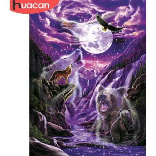 HUACAN 5D DIY Diamond Painting Animal Wolf Diamond Embroidery Bear Cross Stitch Rhinestone Of Picture Full Square Decoration