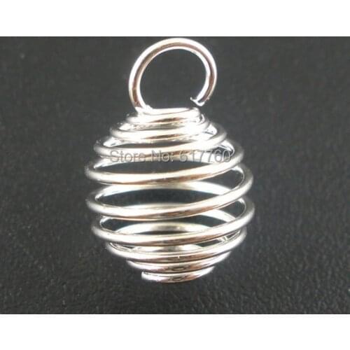 Free Shipping! 100 PCs Silver Plated Spiral Bead Cages Pendants Findings 8x9mm (E04016)