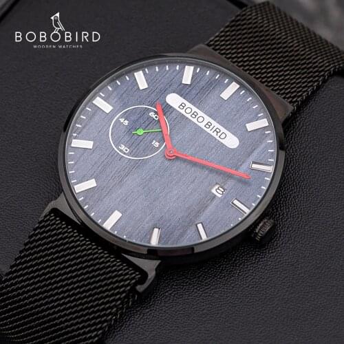 BOBO BIRD 2021 Design Watch Man Luxury Stainless Steel Date Display Quartz Waterproof Watches Valentines Day Gifts for Husband