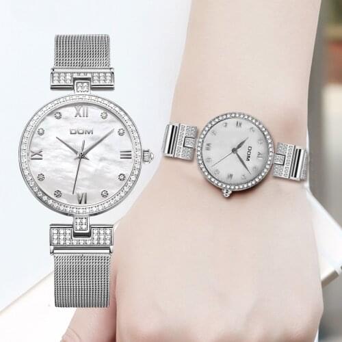 DOM Womens Fashion Mesh steel belt Watches Womens Females Antique Geneva Quartz-watch Ladies Brands Wristwatch Relojes Mujer
