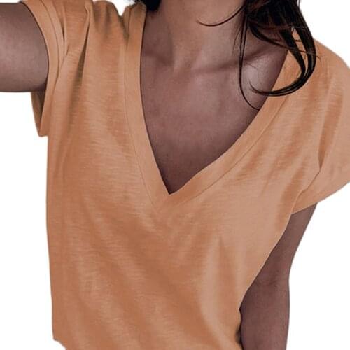 New Summer Women Casual White T Shirt V-neck Short Sleeve Daily Basic Plain Tops Daily Leisure Loose Comfort Tees Plus Size