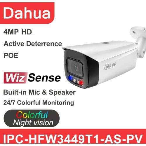 Dahua IP Camera 4MP Full-Color WizSense Active Deterrence IPC-HFW3449T1-AS-PV Built-in mic & Speaker Audio Vehicle SD card APP