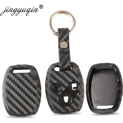 Jingyuqin 10pcs Carbon Fiber Silicone Car Remote key Case Fob For HONDA Accord Civic CRV Pilot Fit 2 3 4 Button Key Cover Holder