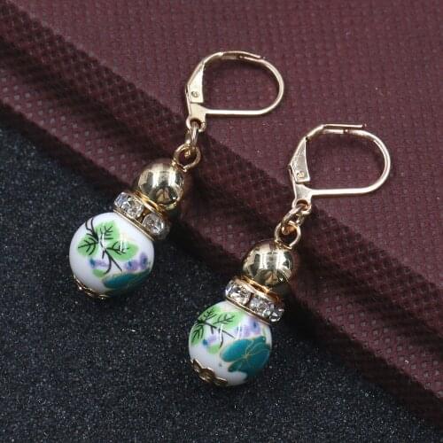 Ceramic earrings for women blue and white porcelain ethnic bohemia earrings green blue purple ceramic jewelry 2021