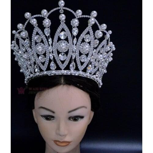 Pearl Pageant Crown 6 Inches Adjustable High Grade Tiara Australian crystal Hand Made accessories adjustable Hairwear Mo265