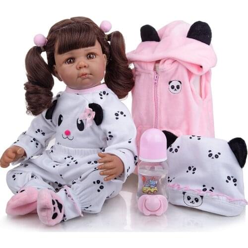 20 inch Black Reborn Baby Doll KEIUMI Cloth Body Stuffed Realistic Panda Toddler Doll For Children Birthday Christmas Gifts