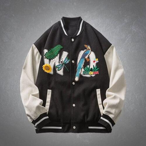 Harajuku Corduroy Embroidery Baseball Uniform Jacket Mens Spring Casual Patchwork Streetwear Oversized Male Jackets Fashion Tops