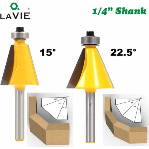 LA VIE 1pc 1/4" Shank 15 Degree 22.5 Degree Chamfer Bevel Edging Router Bit Milling Cutter for Wood Woodworking Bits