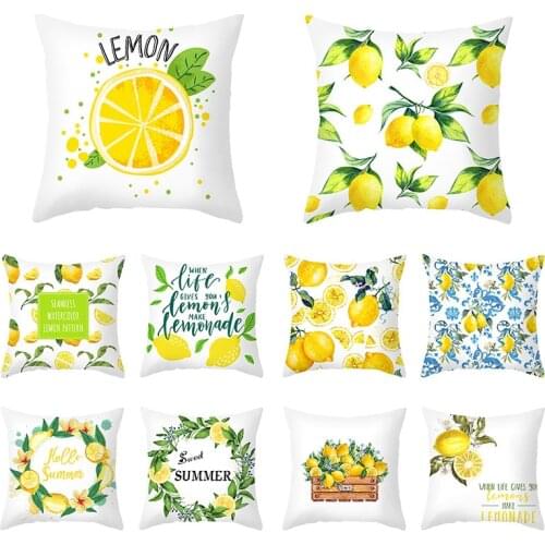 Summer Fruits Cushion Cover 45X45 Yellow Green Pillow Cover Lemons Letter Decorative Pillowcase Sofa Cushions Nordic Home Decor