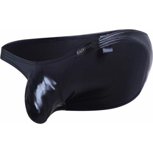 Pu Leather Patent Leather Fashion Mens Thongs Shorts Soft Underwear Bulge Pouch Underpants Men Underwear Cueca Masculina Penis