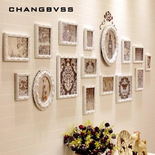 13/16Pcs European Style Wooden Carved Frames Combination Set White Frame Fotos Para Home Photo Family Decor Marcos Frame Picture