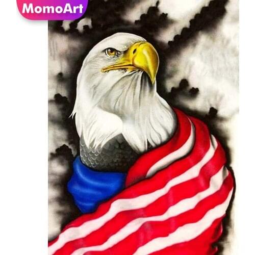MomoArt DIY Diamond Embroidery Eagle Animal Picture Rhinestone Diamond Painting National Flag Full Drill Square Mosaic Wall Art