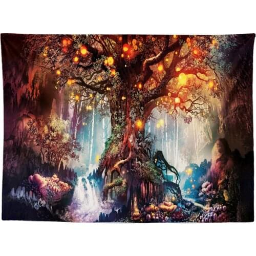 Wall Tapestry Cartoon Landscape Print Rectangle Background Cloth Hanging Carpet Decorative Tools for Home