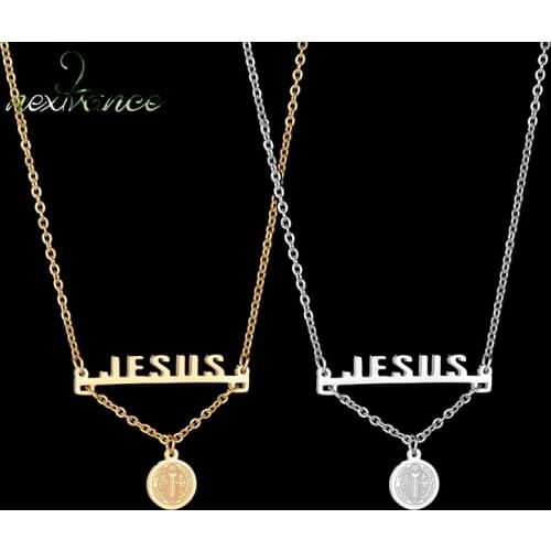 Nextvance Round Stainless Steel Jesus Pendant Necklace Fashion Saint Benedict Catholic Necklace Charm Party Femme Jewelry