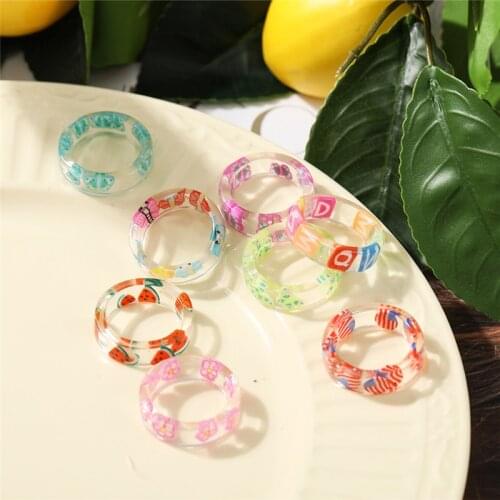 INS New Design Acrylic Transparent Butterfly Rings For Women Girls Bohemian Colorful Fruits Resin Ring Finger Jewelry Anillos