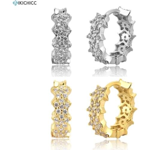 Kikichicc 100% 925 Sterling Silver Gold Five Zircon Flower Hoops 2020 Clear CZ Crystal Loops Circle Round Fashion Jewelry