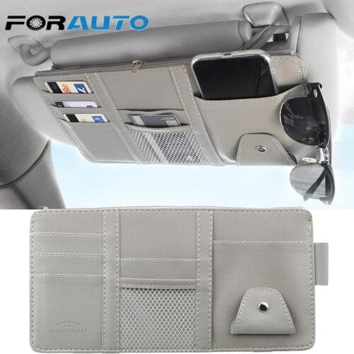 FORAUTO Leather Car Sun Visor Storage Pouch Auto Sun Visor Bill Business Card Holder Sunglasses Clip Phone Holder Storage Bag