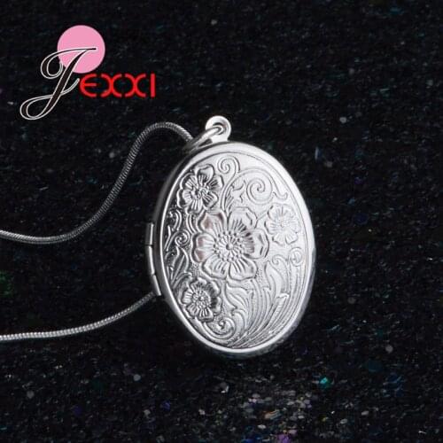 Elegant Retro 925 Sterling Silver Necklace Round Open Locket Pendant Necklaces Photo Women Collar Jewelry